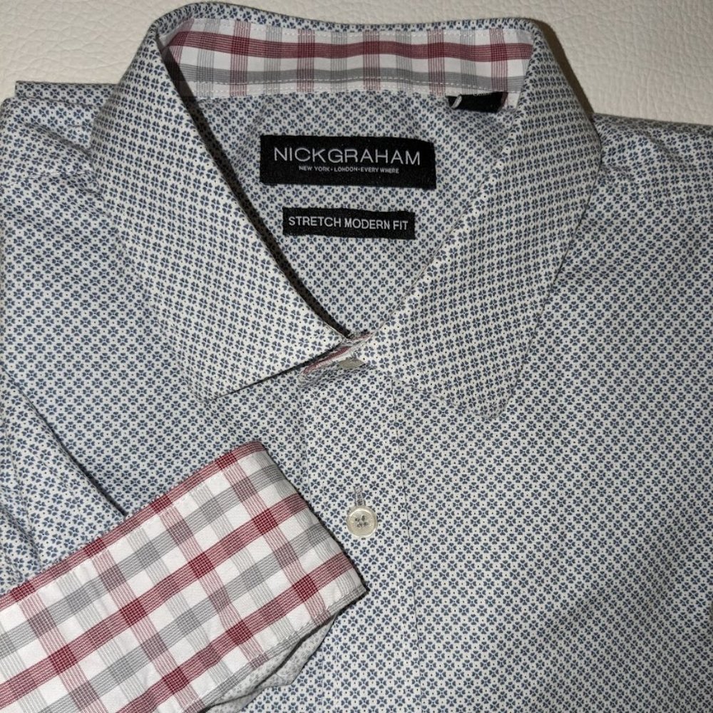 NICK GRAHAM Stretch Modern Fit Shirt Size 17-17.5/34-35 (XL/TG)
